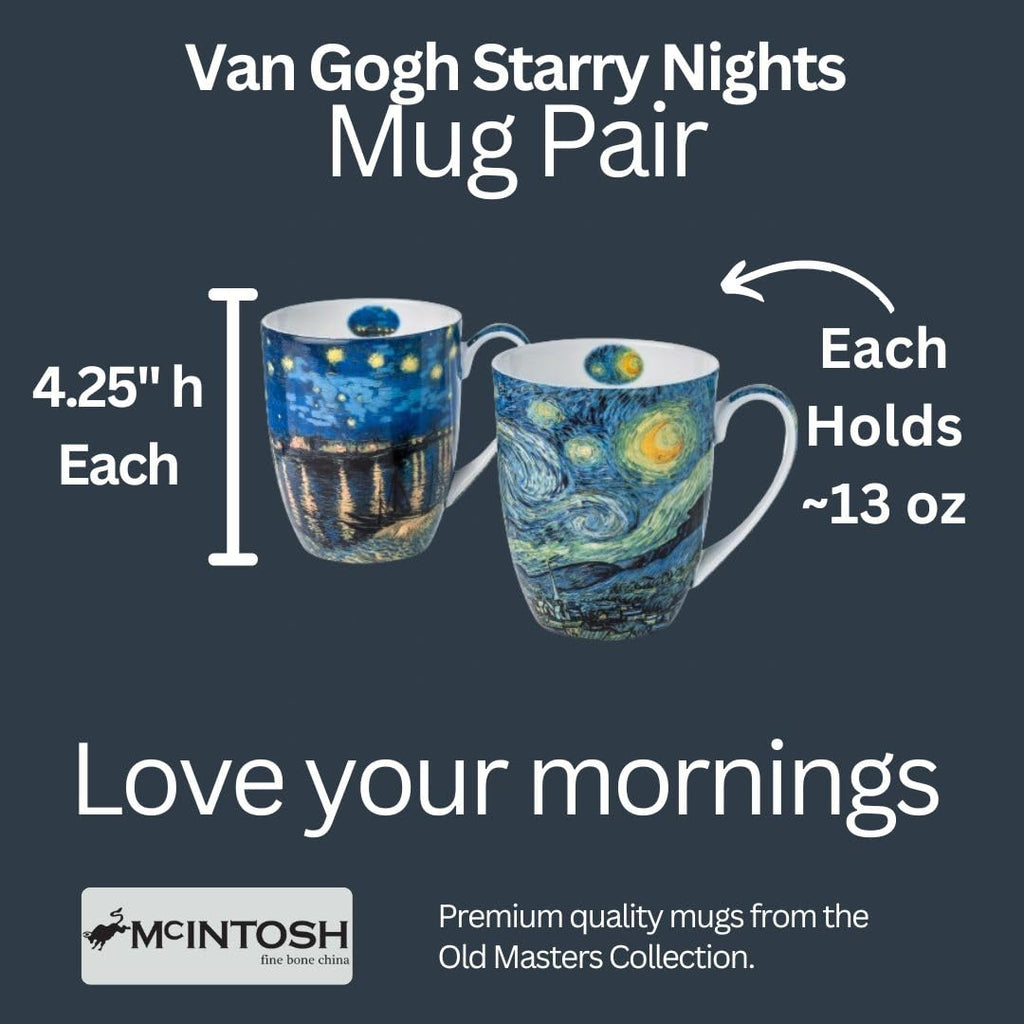Vincent Van Gogh Starry Nights Fine Bone China Set of 2 Mugs in Matching Gift Box