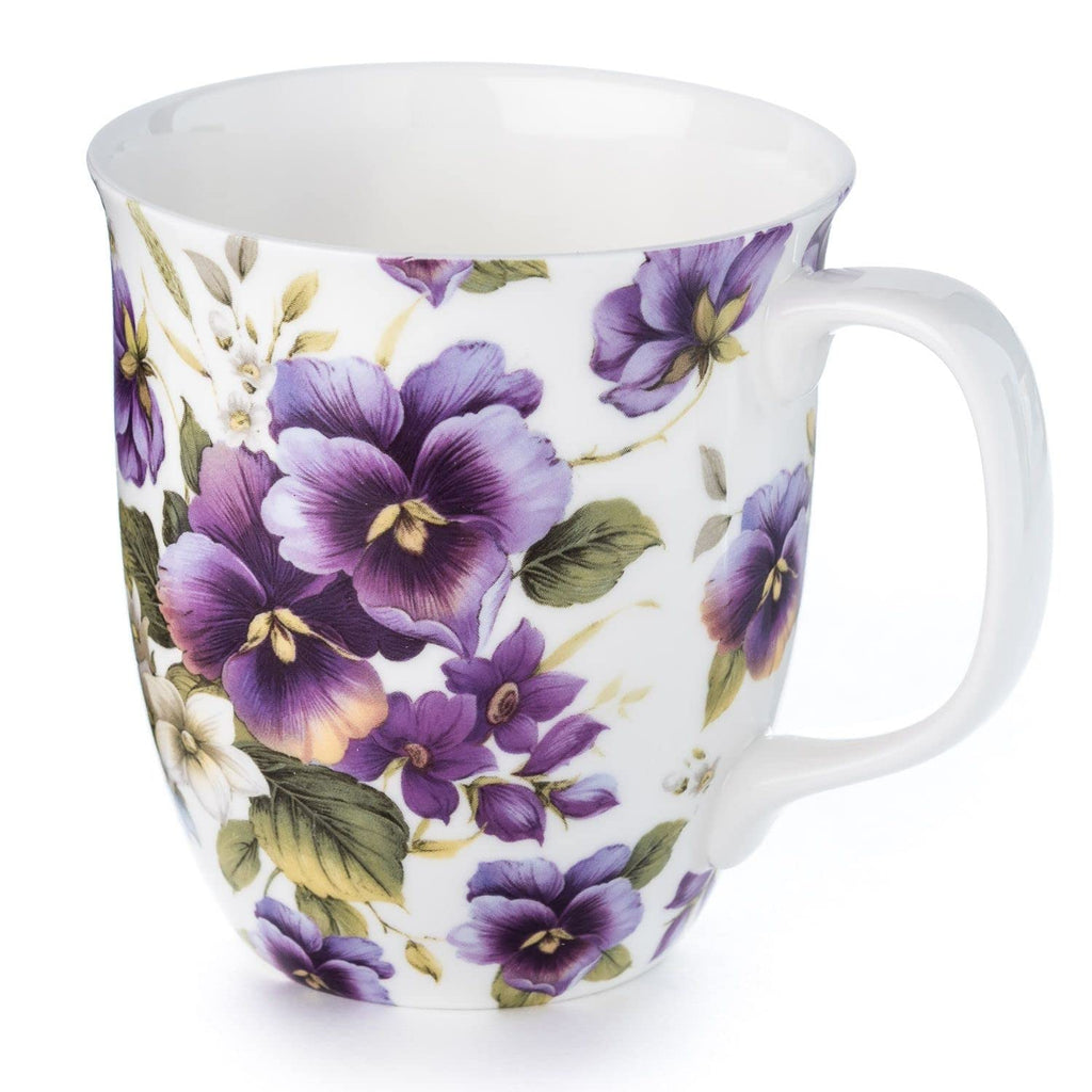 McIntosh Chintz Purple Pansies Fine Bone China Java Mug (12.5 oz)
