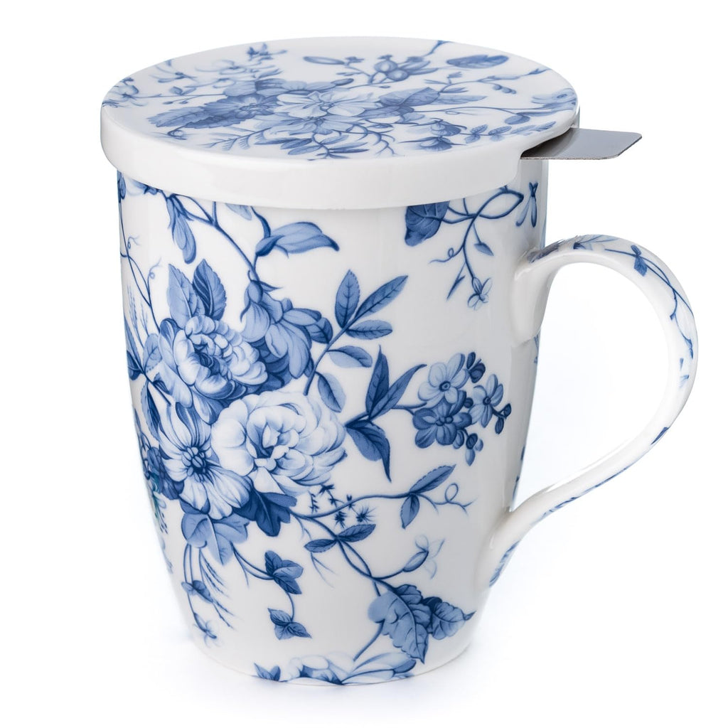 McIntosh Always In Bloom Fine Bone China (15 oz) Tea Mug with Infuser and Lid in Matching Gift Box