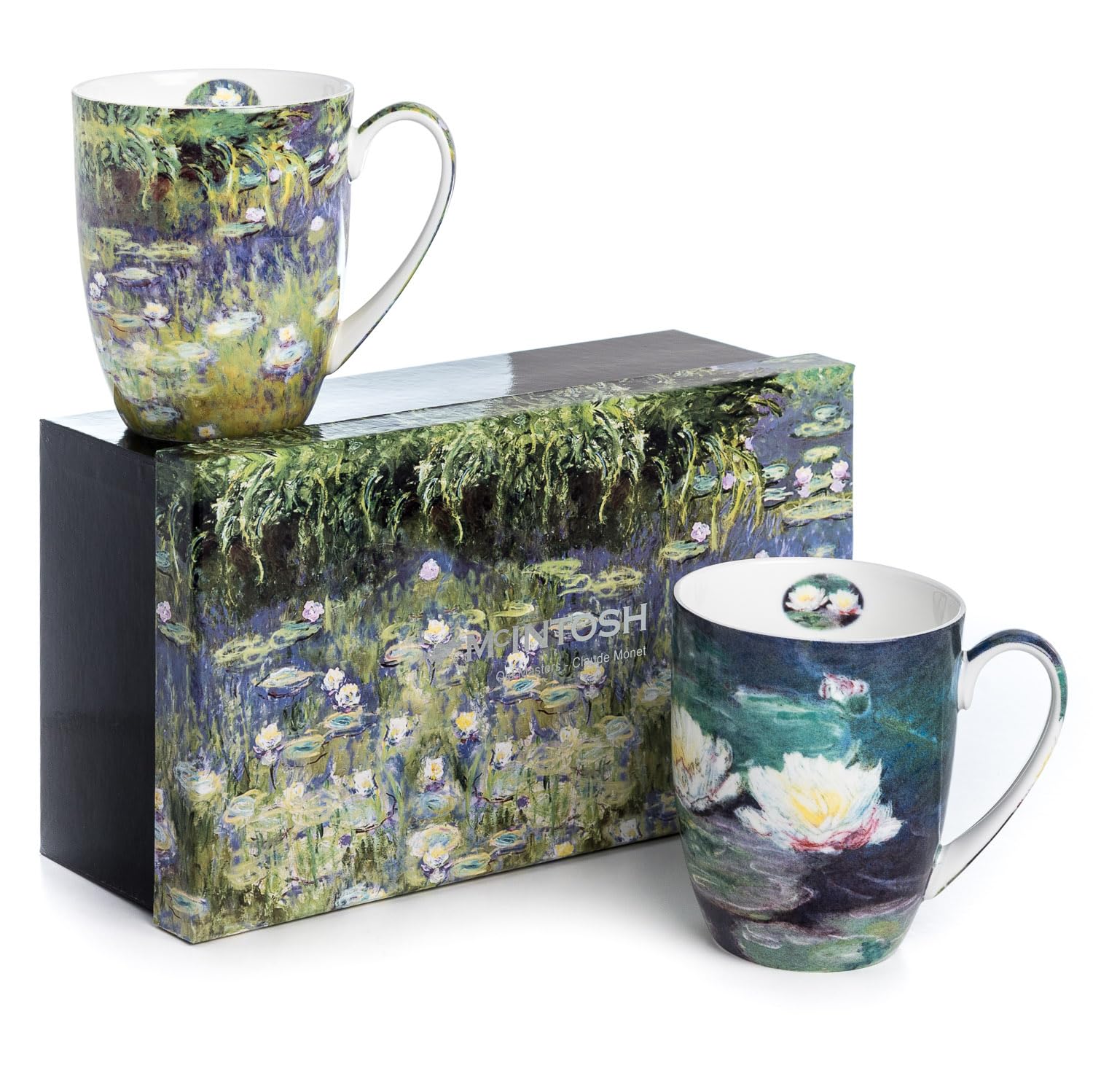 McIntosh Monet Water Lilies Fine Bone China (13 oz) Set of 2 Mugs in Matching Gift Box