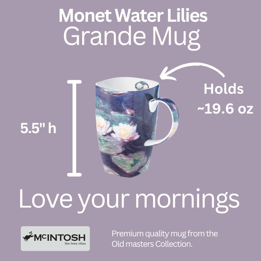 Claude Monet Water Lilies Fine Bone China (19.6 oz) Grande Mug in Matching Gift Box