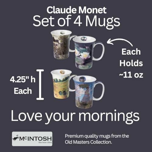 McIntosh Old Master Claude Monet Fine Bone China Set of 4 Mugs (11 oz)