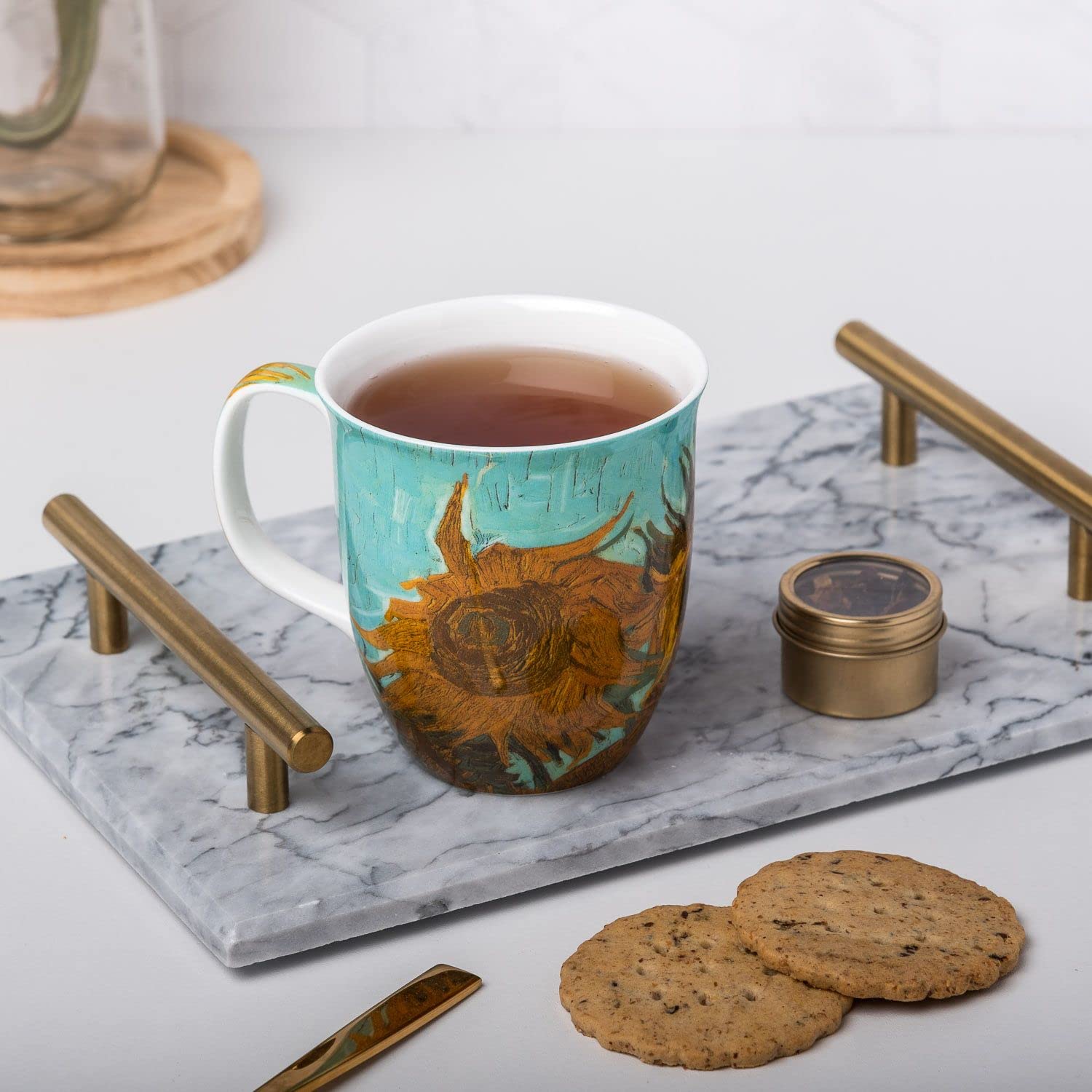 McIntosh Van Gogh Sunflowers Green Fine Bone China Java Mugs (12.5 oz)