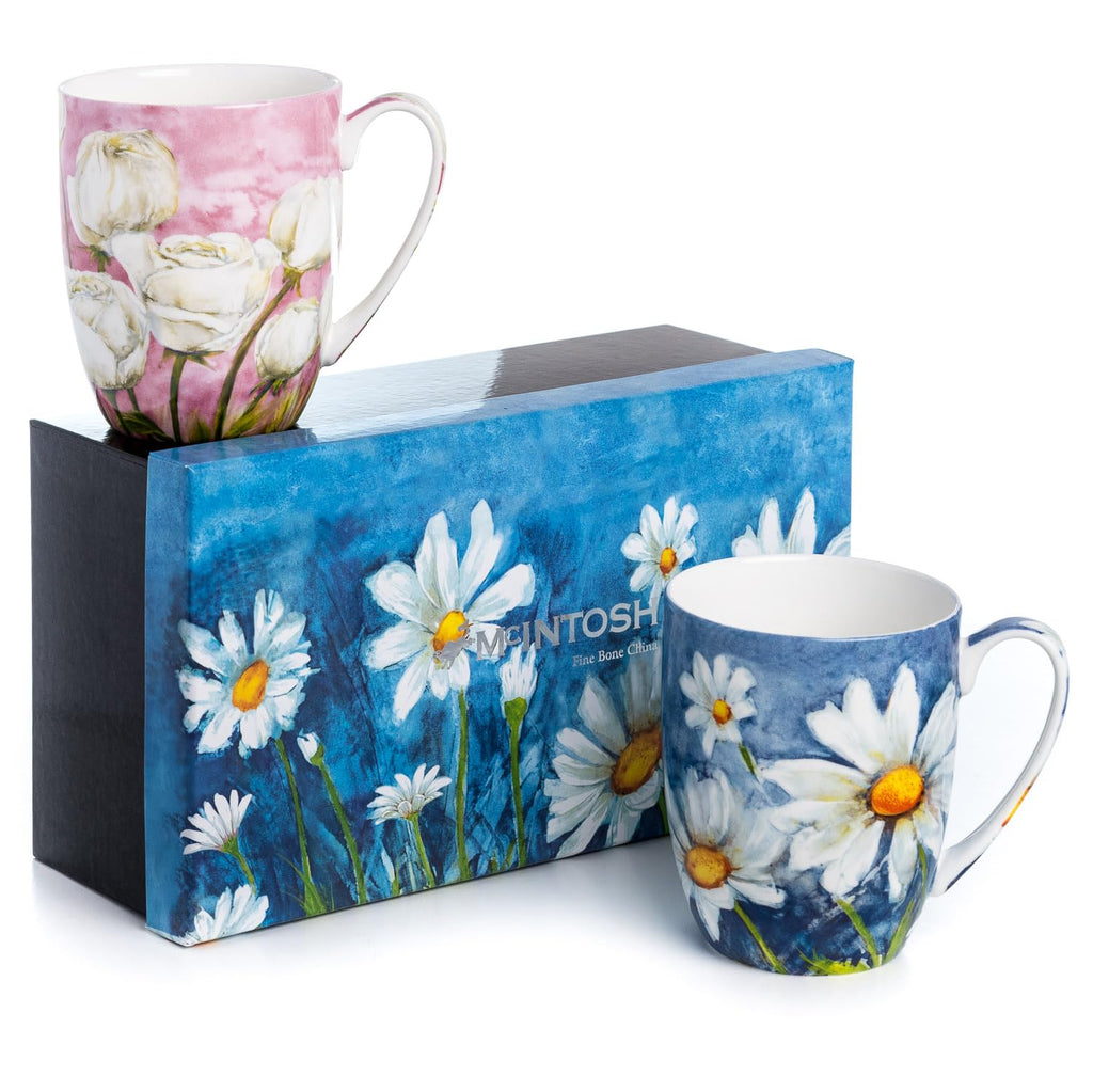 McIntosh Morning Flowers Fine Bone China Set of 2 Mugs