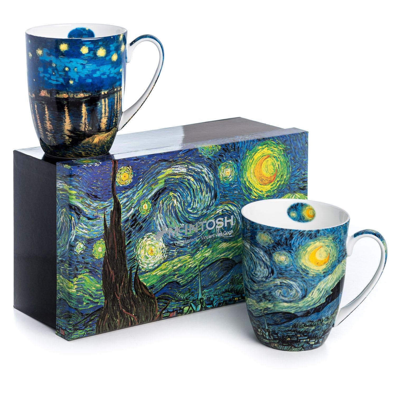 Vincent Van Gogh Starry Nights Fine Bone China Set of 2 Mugs in Matching Gift Box