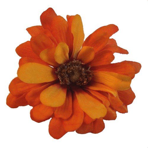Zinnia Medium Artificial Flower Hair Clip/Pin Brooch, Orange Mustard