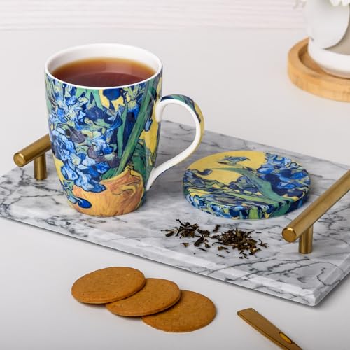 McIntosh Van Gogh Irises Fine Bone China (15 oz) Tea Mug with Lid and Infuser in Matching Gift Box
