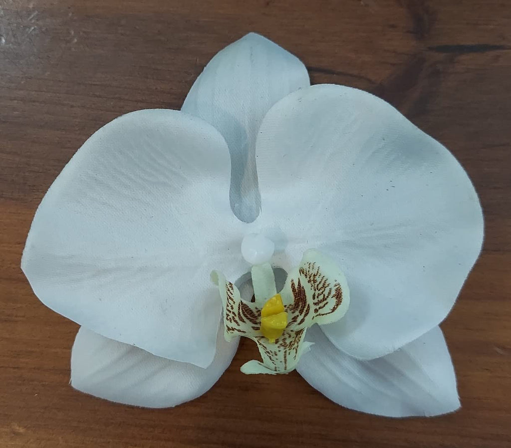 Phalaenopsis Orchid Artificial Flower Hair Clip/Pin Brooch, White