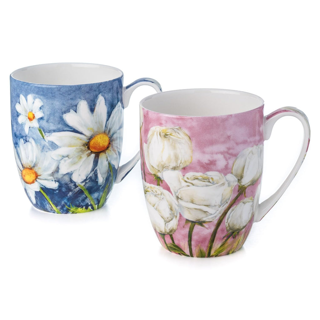 McIntosh Morning Flowers Fine Bone China Set of 2 Mugs