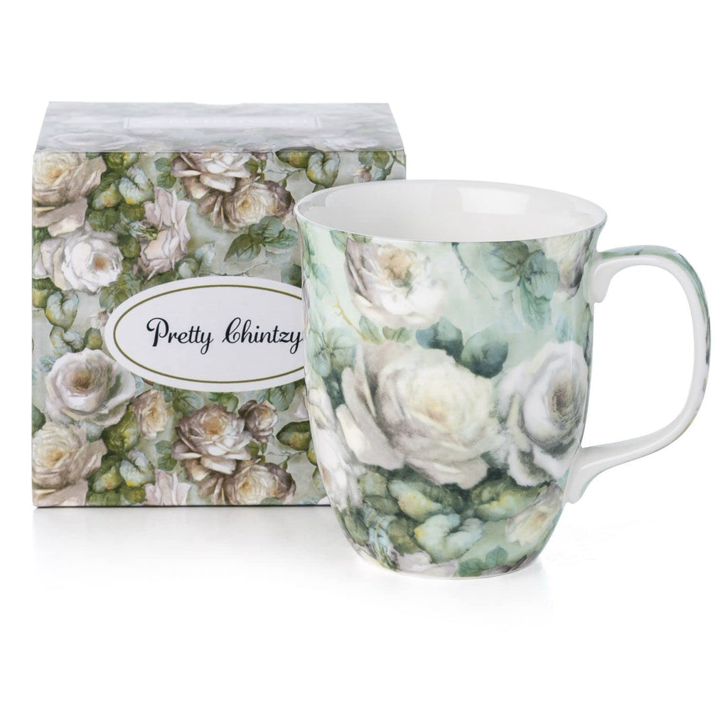 McIntosh Chintz White Roses Fine Bone China (12.5 oz) Java Mug in Matching Gift Box