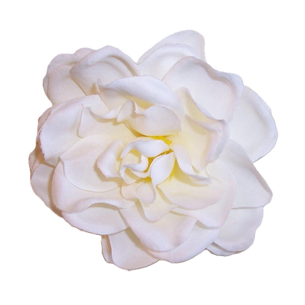 Medium White Gardenia Hair Clip and Pin Brooch, 4 inch Artificial Flower
