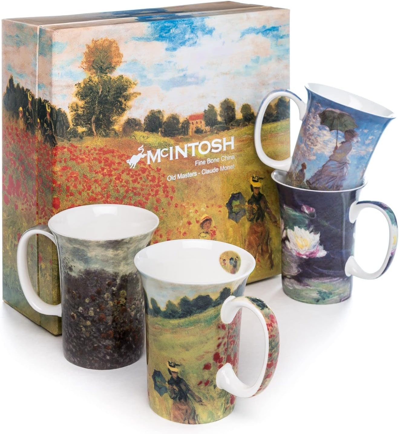 Claude MOnet Fine Bone China Set of 4 Mugs, New in Original Gift Box