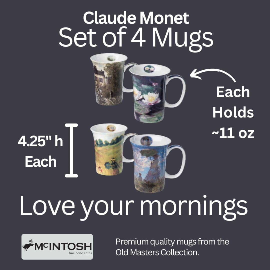 Claude MOnet Fine Bone China Set of 4 Mugs, New in Original Gift Box
