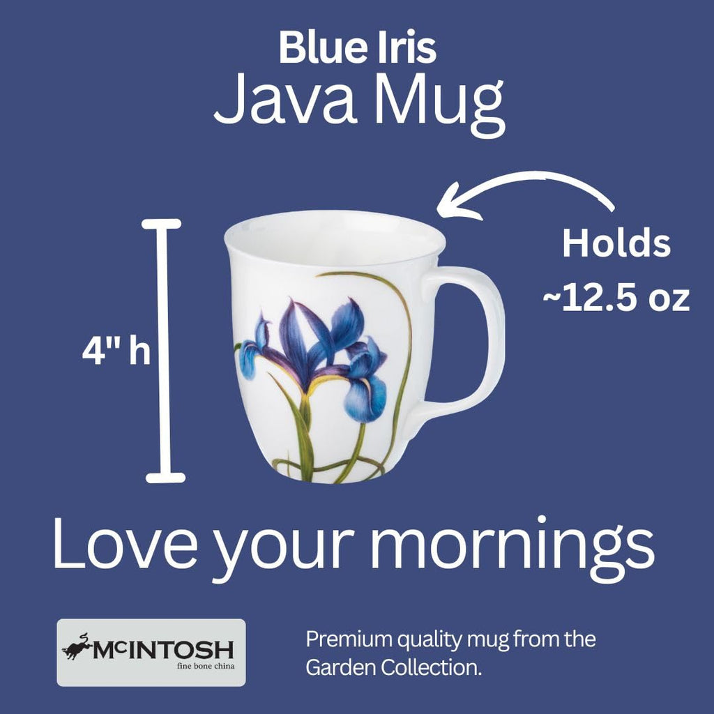 McIntosh Garden Collection Blue Iris Fine Bone China (12.5 oz) Java Mug in Matching Gift Box