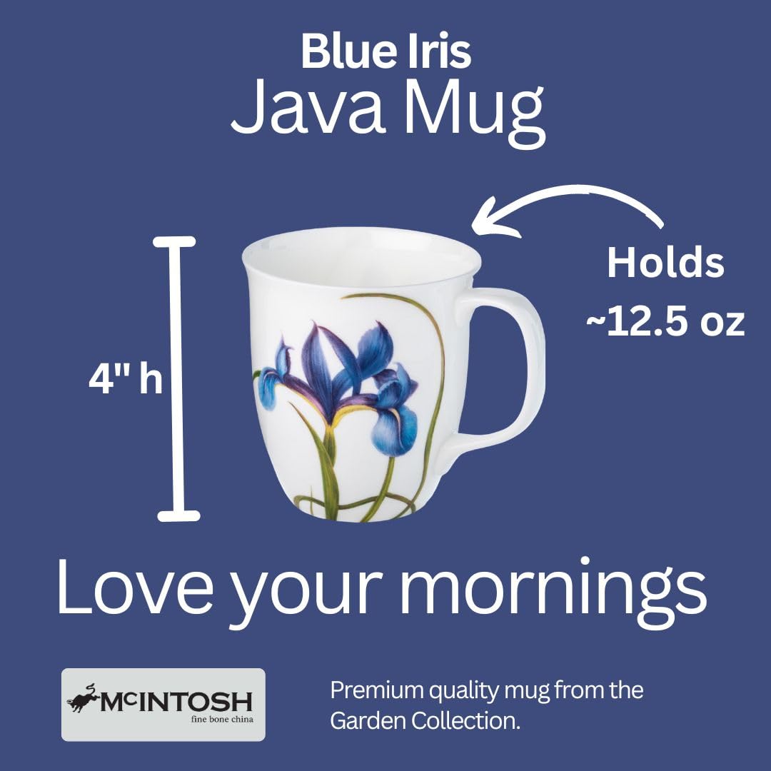 McIntosh Garden Collection Blue Iris Fine Bone China (12.5 oz) Java Mug in Matching Gift Box