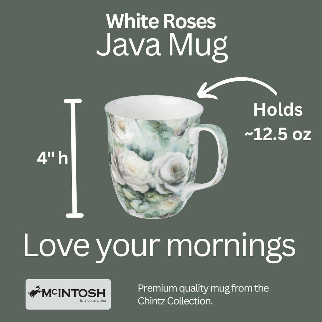 McIntosh Chintz White Roses Fine Bone China (12.5 oz) Java Mug in Matching Gift Box