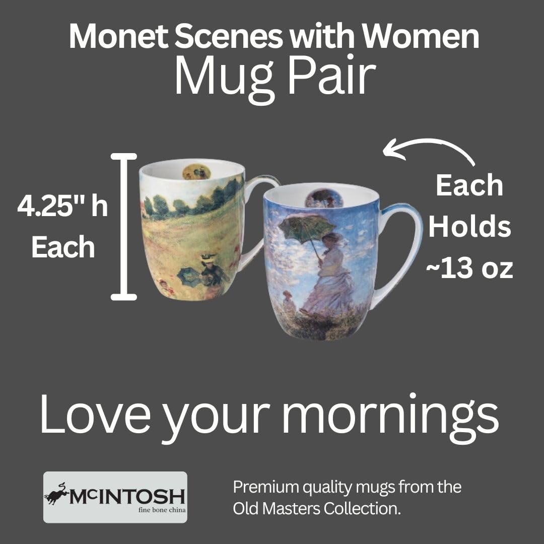 McIntosh Claude Monet Scenes with Women Fine Bone China Set of 2 Mugs