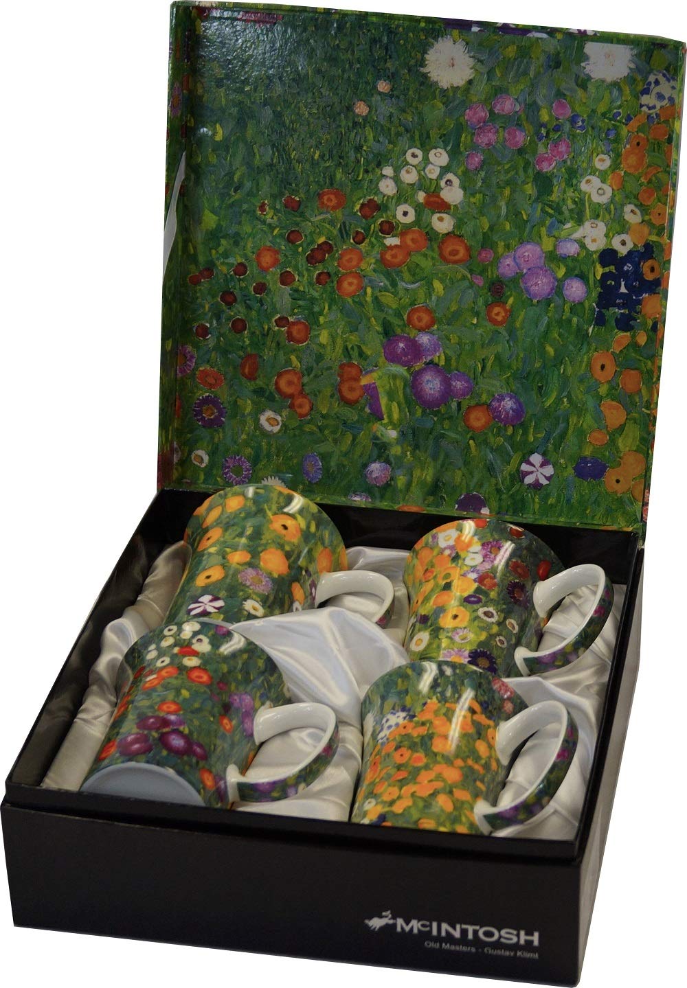 McIntosh Gustav Klimt Flower Garden Fine Bone China (11 oz) Set of 4 Mugs in Matching Gift Box