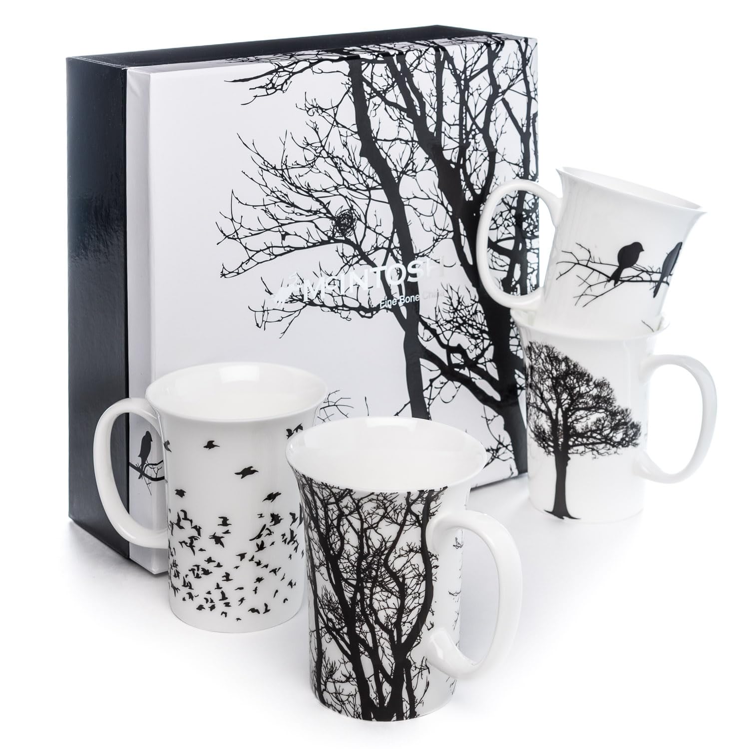 McIntosh Eternal Silhouette Fine Bone China (11 oz) Set of 4 Mugs in Matching Gift Box