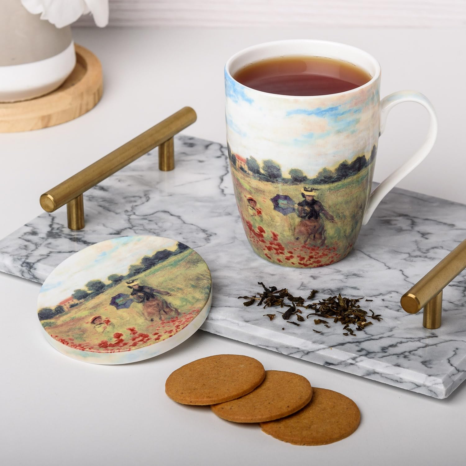 McIntosh Monet Poppies Fine Bone China (15 oz) Tea Mug with Infuser and Lid in Matching Gift Box